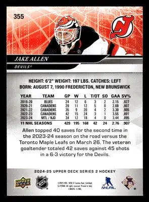 2024-25 Upper Deck #355 Jake Allen - Hockey Card Single