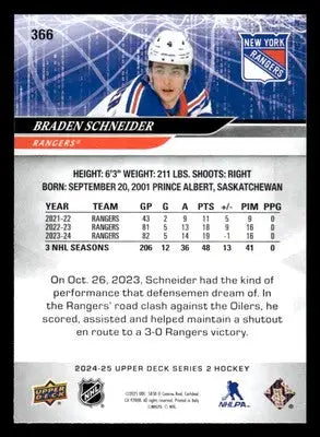 2024-25 Upper Deck #366 Braden Schneider - Hockey Card Single