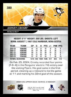 2024-25 Upper Deck #380 Sidney Crosby - Hockey Card Single