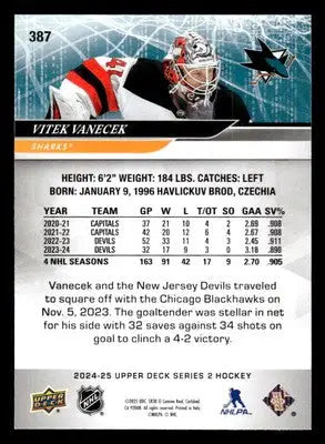 2024-25 Upper Deck #387 Vitek Vanecek - Hockey Card Single