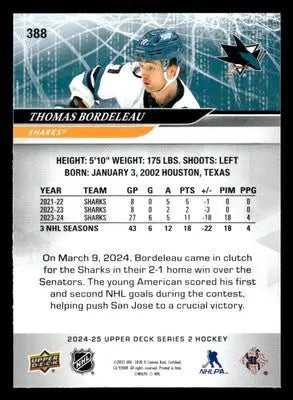 2024-25 Upper Deck #388 Thomas Bordeleau - Hockey Card Single