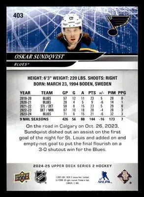 2024-25 Upper Deck #403 Oskar Sundqvist - Hockey Card Single