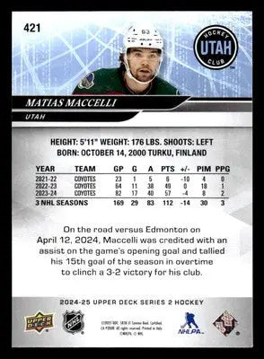 2024-25 Upper Deck #421 Matias Maccelli - Hockey Card Single