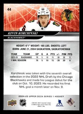 2024-25 Upper Deck #44 Kevin Korchinski - Hockey Card Single