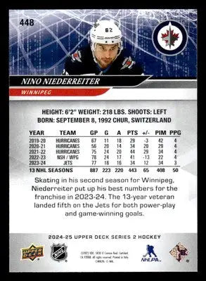 2024-25 Upper Deck #448 Nino Niederreiter - Hockey Card Single