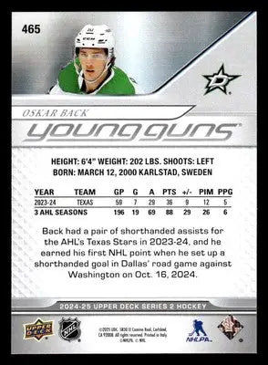2024-25 Upper Deck #465 Oskar Back - Hockey Card Single