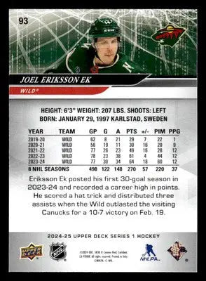 2024-25 Upper Deck #93 Joel Eriksson Ek - Hockey Card Single