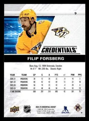 2024-25 Upper Deck Credentials #9 Filip Forsberg - Hockey Card Single