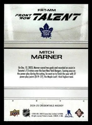 2024-25 Upper Deck Credentials #FRT-MM Mitch Marner Front Row Talent - Hockey Card Single