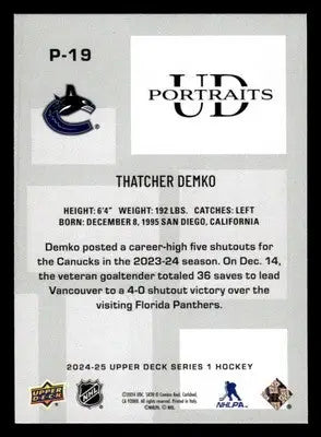 2024-25 Upper Deck #P-19 Thatcher Demko UD Portraits - Hockey Card Single