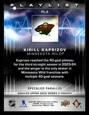 2024-25 Upper Deck #PL-4 Kirill Kaprizov Playlist Speckled - Hockey Card Single