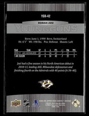 2024-25 Upper Deck #YGR-42 Roman Josi Young Guns Renewed (Series One) - Hockey Card Single