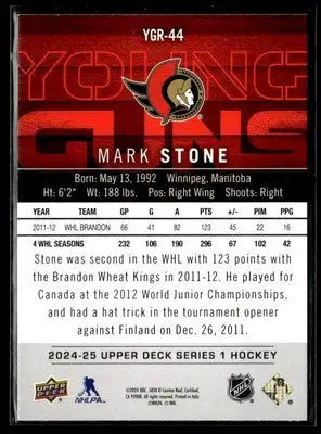 2024-25 Upper Deck #YGR-44 Mark Stone Young Guns Renewed (Series One) - Hockey Card Single