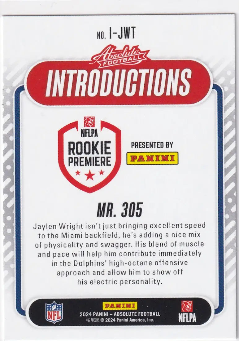 2024 ABSOLUTE #I-JWT MR 305 INTRODUCTIONS- MIAMI DOLPHINS - Football Card Single