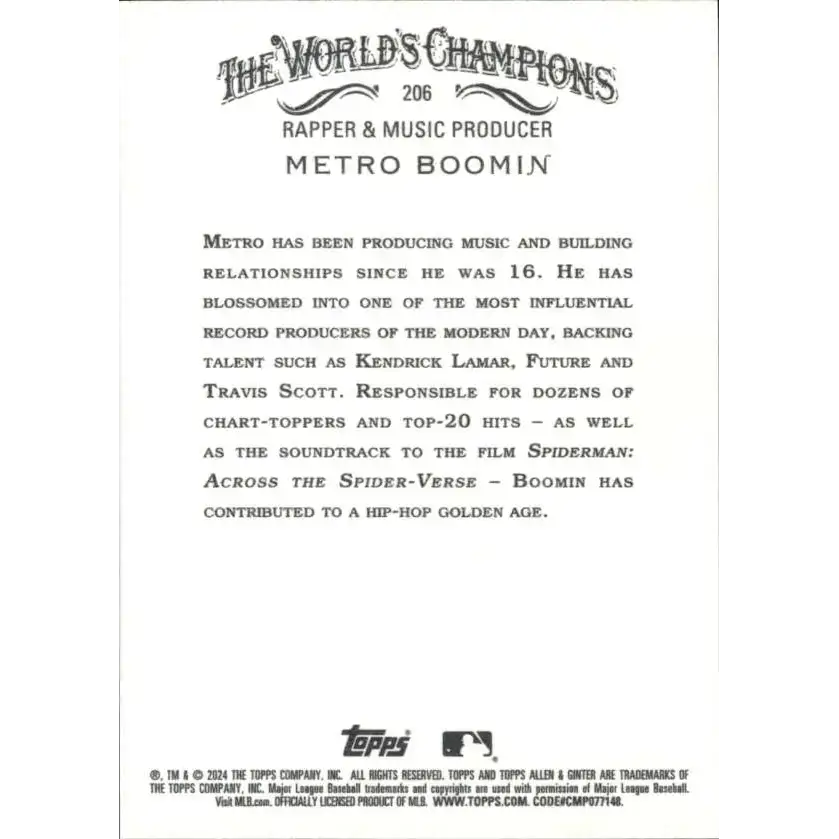 2024 Allen & Ginter #206 Metro Boomin NM-MT Non-Baseball Baseball Card - Non-Sports Card Single