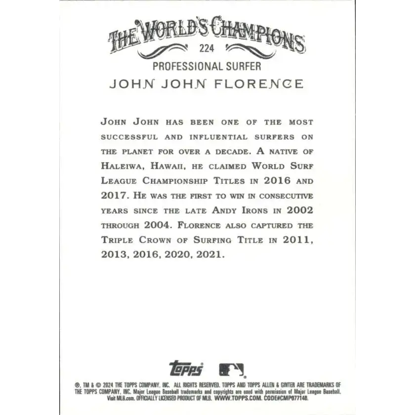 2024 Allen & Ginter #224 John John Florence NM-MT Non-Baseball Baseball Card - Baseball Card Single