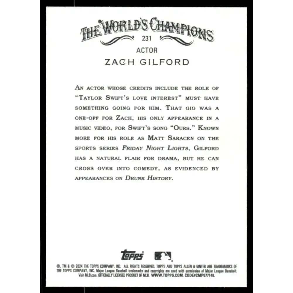 2024 Allen & Ginter #231 Zach Gilford NM-MT Non-Baseball Baseball Card - Baseball Card Single