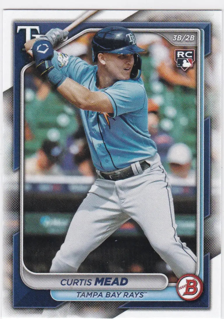 Curtis Mead RC baseball card from 2024 Bowman #28 Tampa Bay Rays featuring Mead RC Tampa