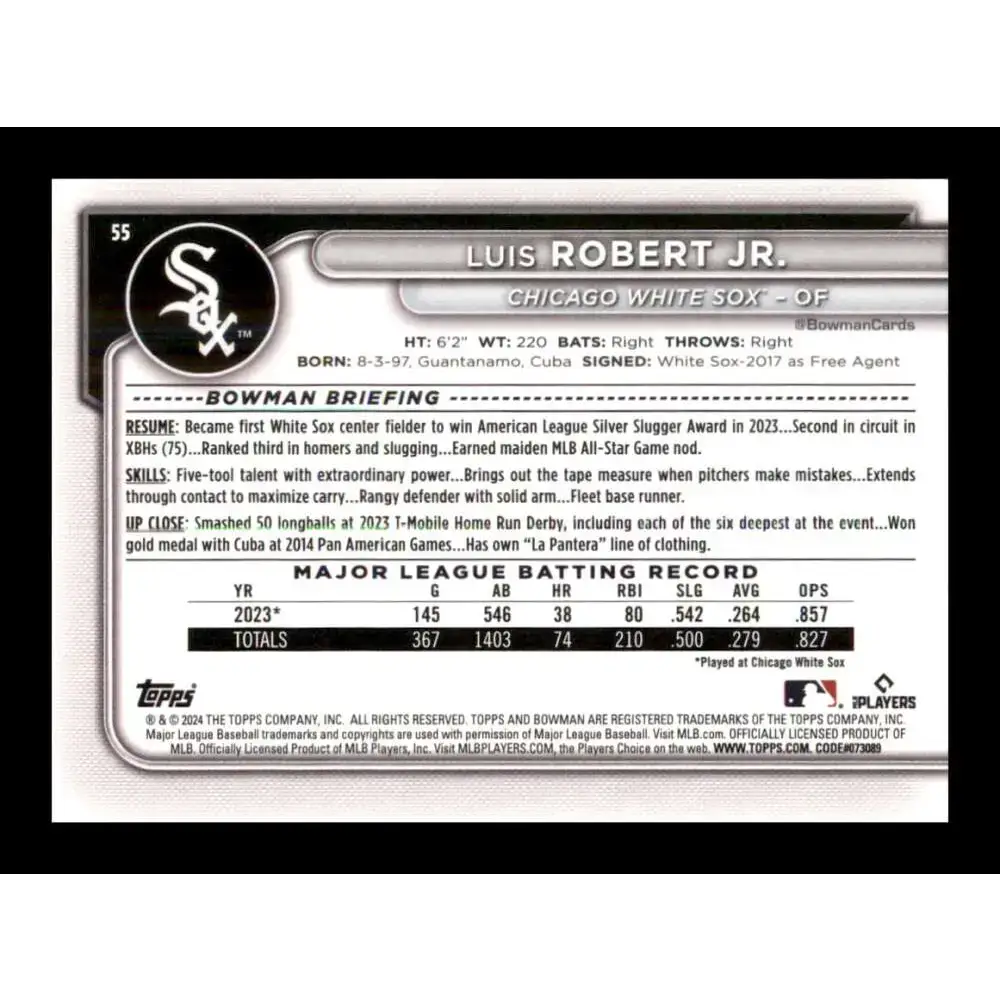 2024 Bowman #55 Luis Robert Jr. NM-MT Chicago White Sox Baseball Card - Baseball Card Single