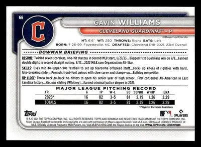 2024 Bowman #66 Gavin Williams - Baseball Card Single