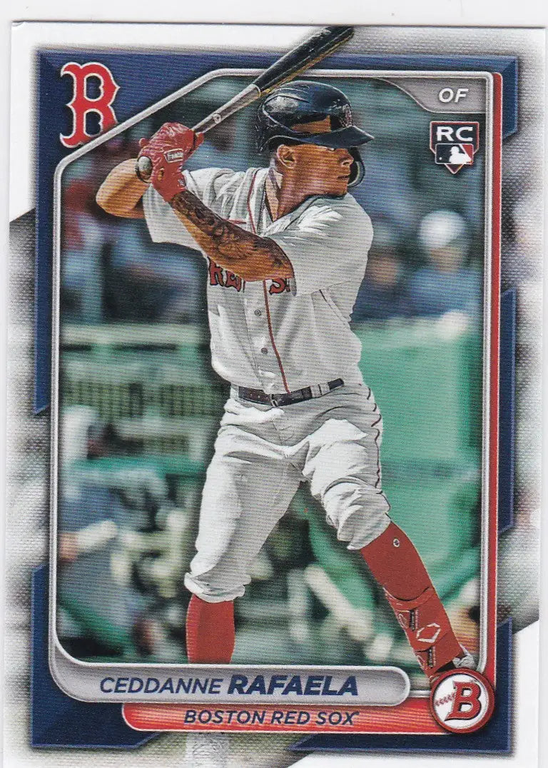 Ceddanne Rafaela RC baseball card featuring Boston Red Sox player in 2024 Bowman set