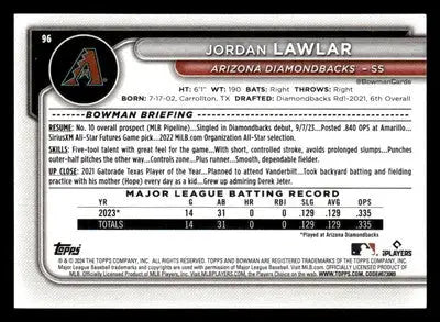 2024 Bowman #96 Jordan Lawlar - Baseball Card Single