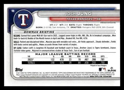 2024 Bowman #98 Josh Jung - Baseball Card Single