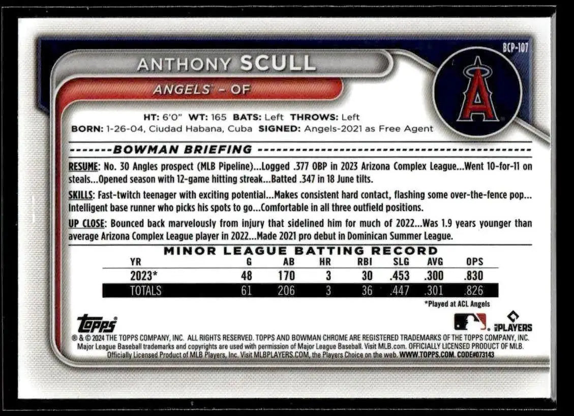 2024 Bowman #BCP-107 Anthony Scull Chrome Prospects - Baseball Card Single