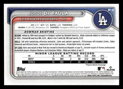 2024 Bowman #BP-12 Josue De Paula Prospects - Baseball Card Single