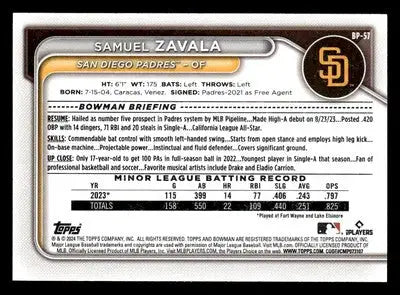 2024 Bowman #BP-57 Samuel Zavala Prospects - Baseball Card Single