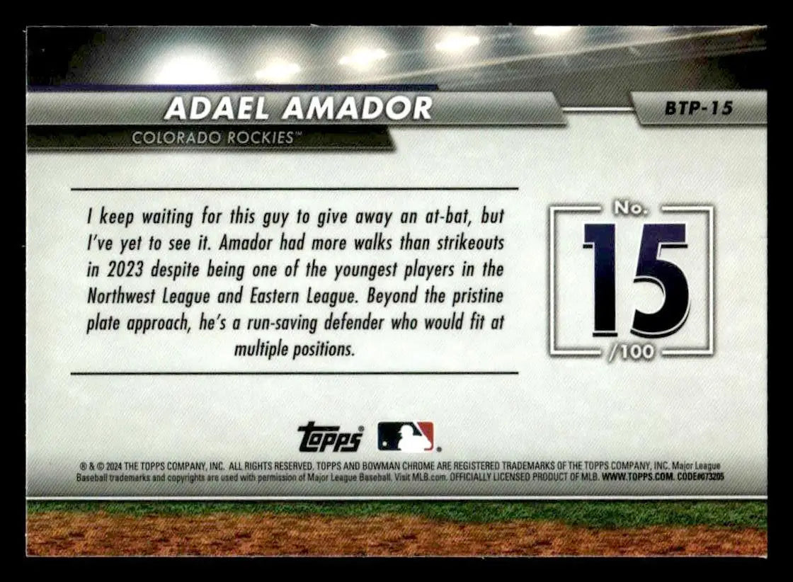 2024 Bowman #BTP-15 Adael Amador Bowman Scouts’ Top 100 - Baseball Card Single