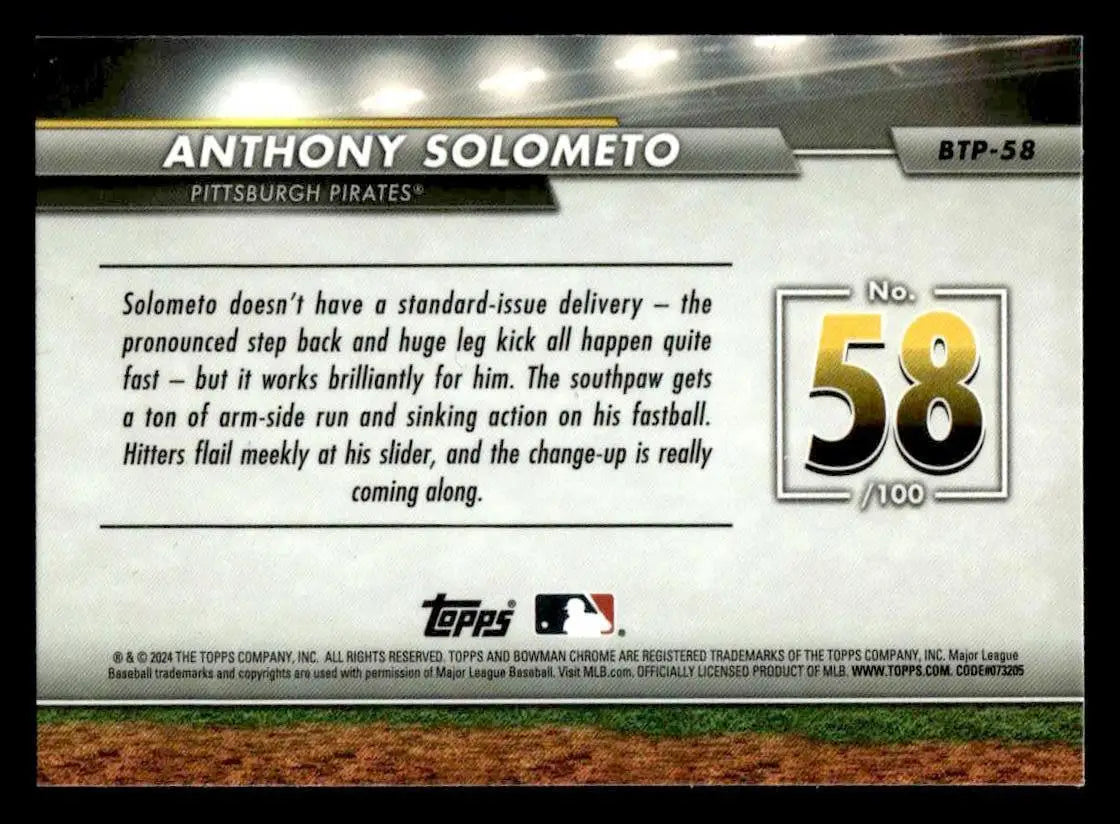 2024 Bowman #BTP-58 Anthony Solometo Bowman Scouts’ Top 100 - Baseball Card Single