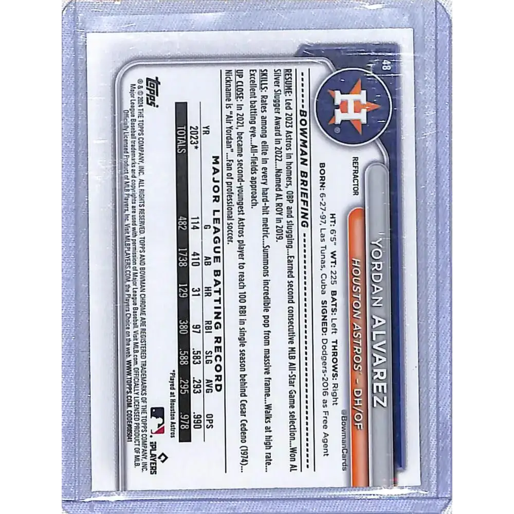 2024 Bowman Chrome Refractor #48 Yordan Alvarez NM-MT 249/499 Houston Astros Baseball Card - Baseball Card Single