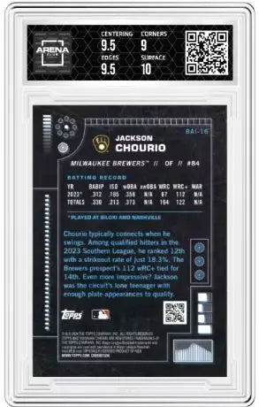 2024 Bowman Jackson Chourio #BAI-16 AI Baseball Arena Club 9.5 - Baseball Card Single