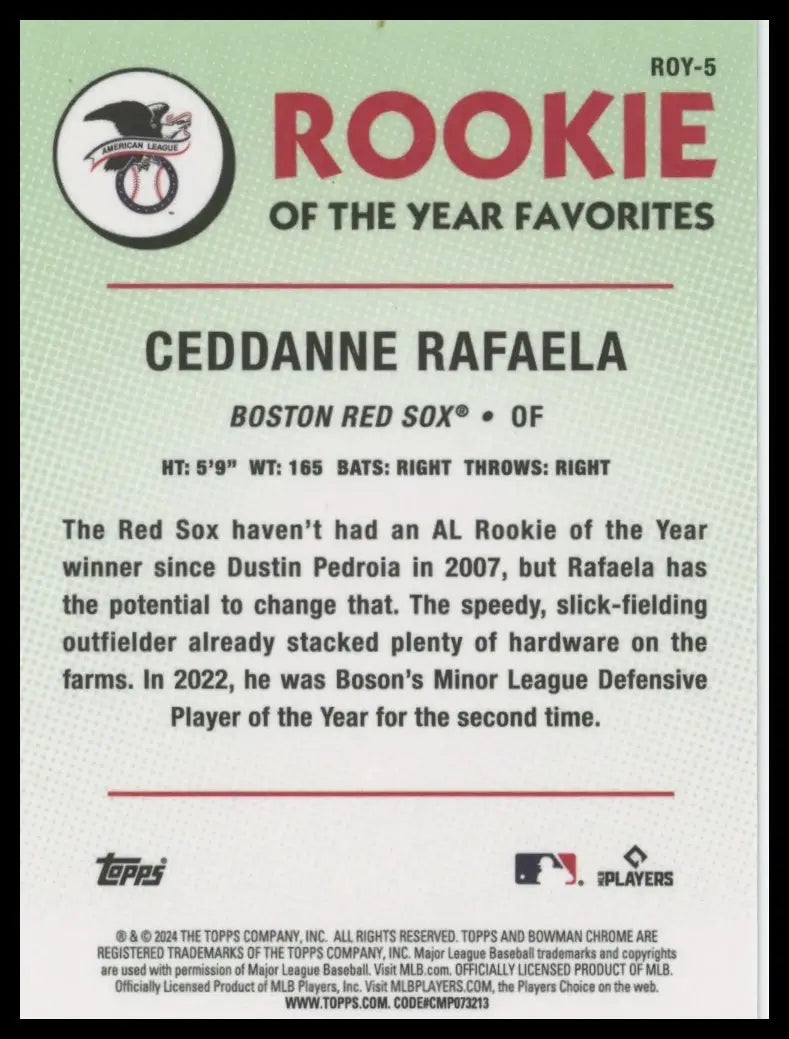 2024 Bowman - Rookie Year Favorites Mini-Diamond Ceddanne Rafaela ROY-5 /150 NM - Baseball Card Single