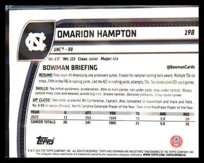 2024 Bowman University Chrome #198 Omarion Hampton - Football Card Single