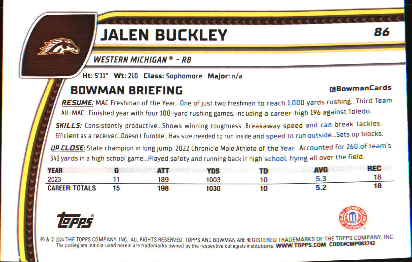 2024 Bowman University Chrome X-Fractor #86 Jalen Buckley