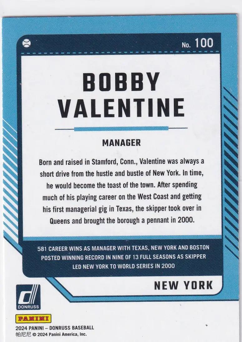 2024 DONRUSS #100 BOBBY VALENTINE RED BLUE HOLO- NEW YORK YANKEES - Baseball Card Single