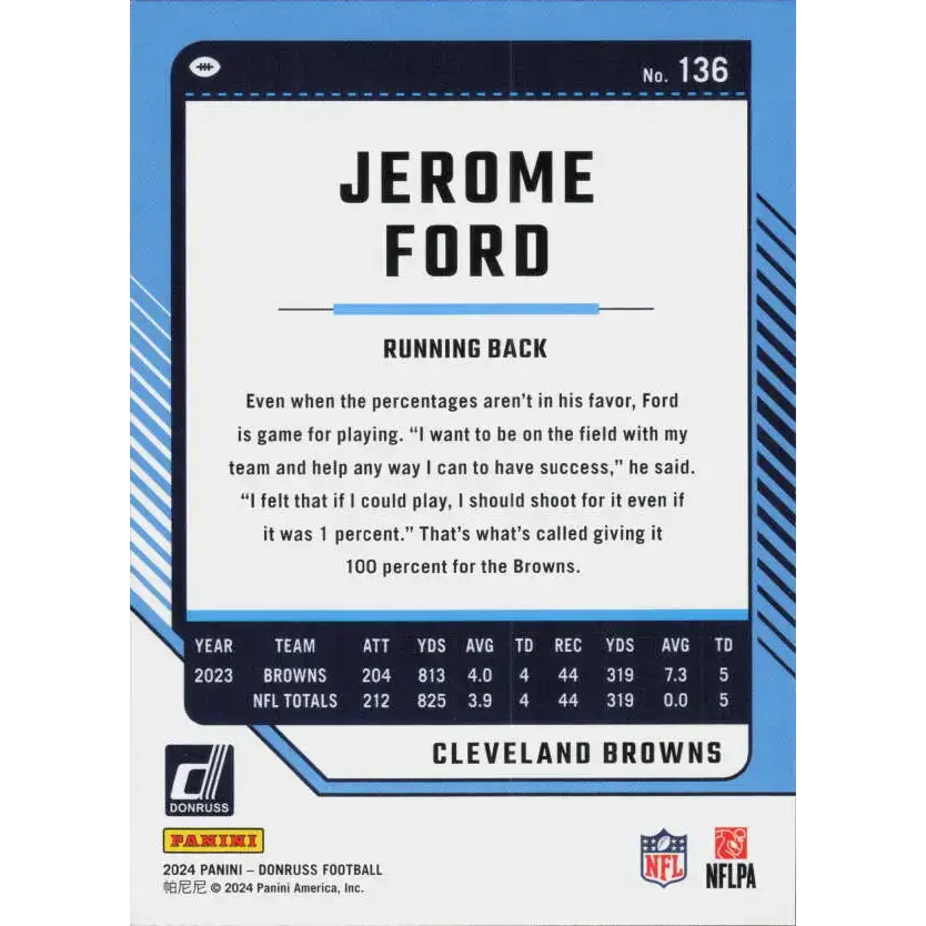 2024 Donruss #136 Jerome Ford NM-MT Cleveland Browns Football Card - Football Card Single