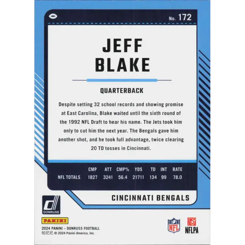 2024 Donruss #172 Jeff Blake NM-MT Cincinnati Bengals Football Card - Football Card Single