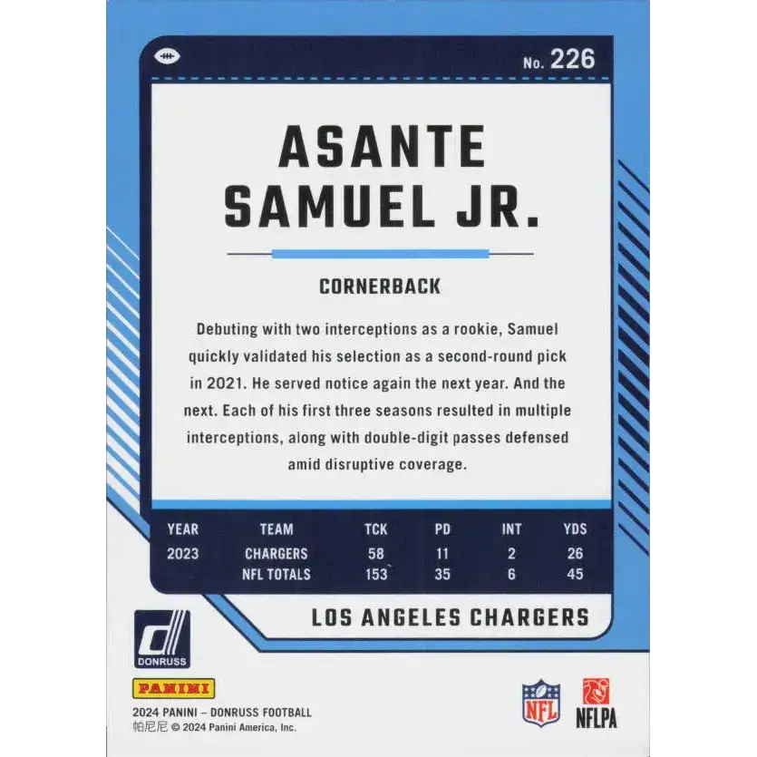 2024 Donruss #226 Asante Samuel Jr. NM-MT Los Angeles Chargers Football Card - Football Card