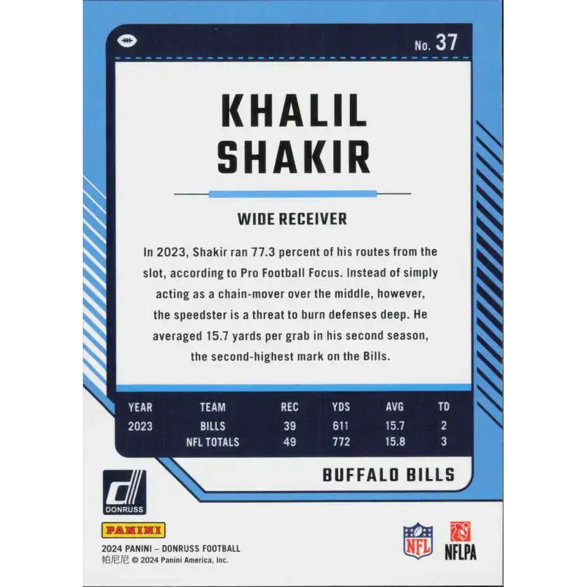 2024 Donruss #37 Khalil Shakir NM-MT Buffalo Bills Football Card - Football Card Single