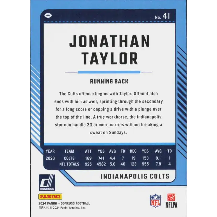 2024 Donruss #41 Jonathan Taylor NM-MT Indianapolis Colts Football Card - Football Card Single
