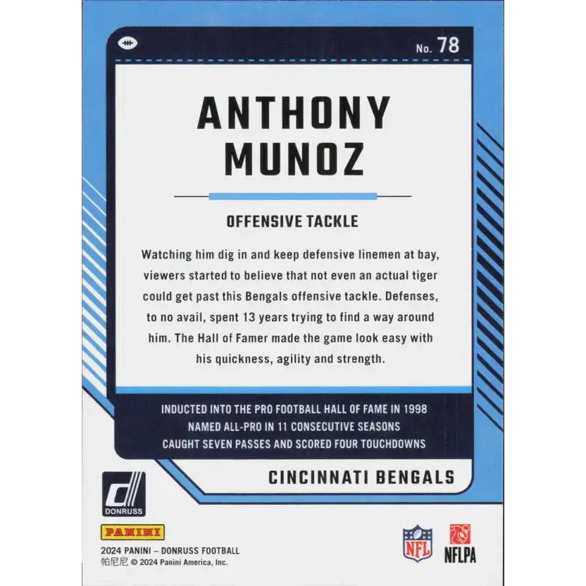 2024 Donruss #78 Anthony Munoz NM-MT Cincinnati Bengals Football Card