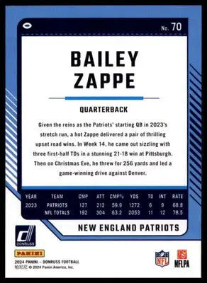 2024 Donruss Bailey Zappe 70 New England Patriots - Football Card Single