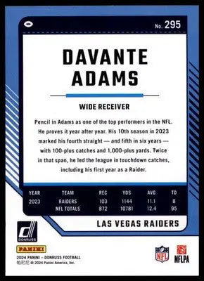 2024 Donruss Davante Adams 295 Las Vegas Raiders - Football Card Single