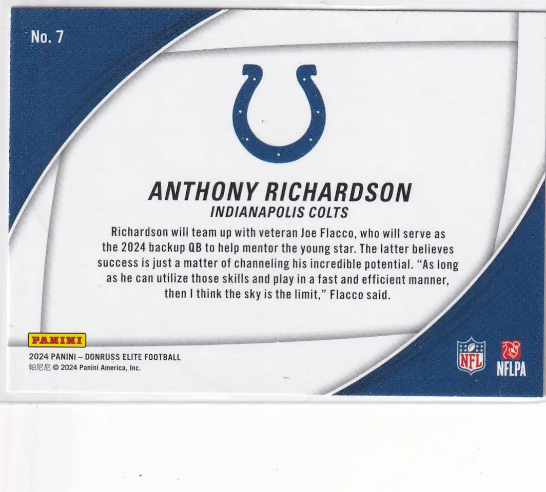 2024 DONRUSS ELITE #7 ANTHONY RICHARDSON FIELD VISION GREEN- INDIANPOLIS COLTS - Football Card Single