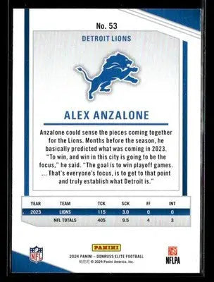 2024 Donruss Elite Alex Anzalone #53 Detroit Lions - Football Card Single