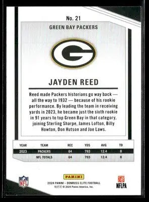 2024 Donruss Elite Jayden Reed #21 Green Bay Packers - Football Card Single
