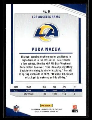 2024 Donruss Elite Puka Nacua #9 Los Angeles Rams - Football Card Single